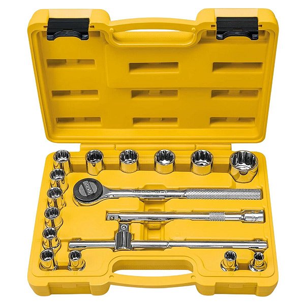 Jogo de Soquetes Estriados Encaixe 1/2" 17 Peças Aço Cromado 43600017 Tramontina