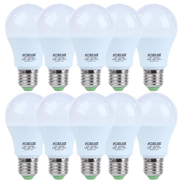 Kit com 10 Lâmpadas LED 9W 3000K Amarela Bivolt Foxlux