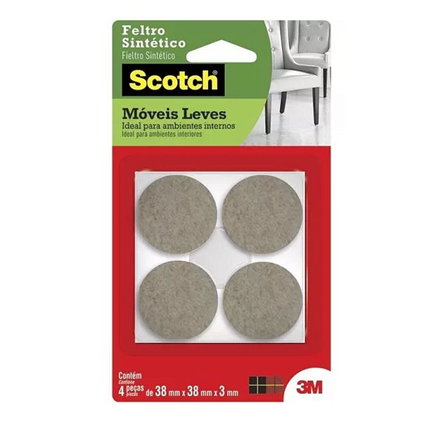 Feltro Redondo Tamanho G com 4 Unidades Marrom Scotch-Brite 3M