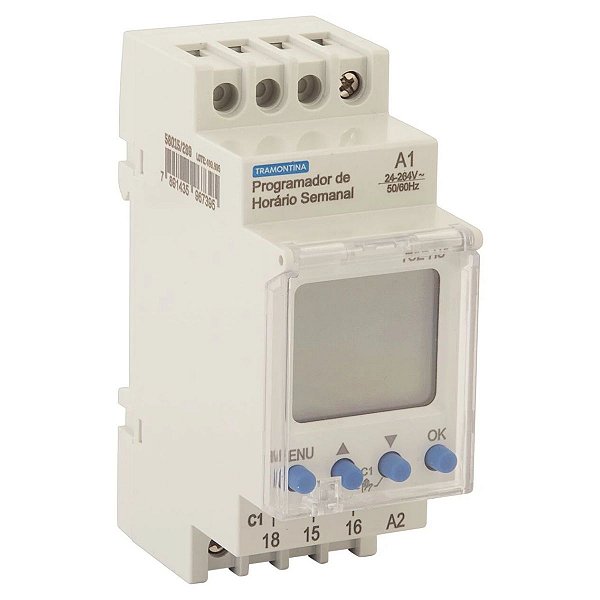 Relé Temporizador Programador de Horário Semanal 24-264 V AC/DC 16 A AC-1 Tramontina