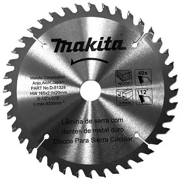 Disco 165x20 40 Dentes para Serra Circular D-51328 Makita
