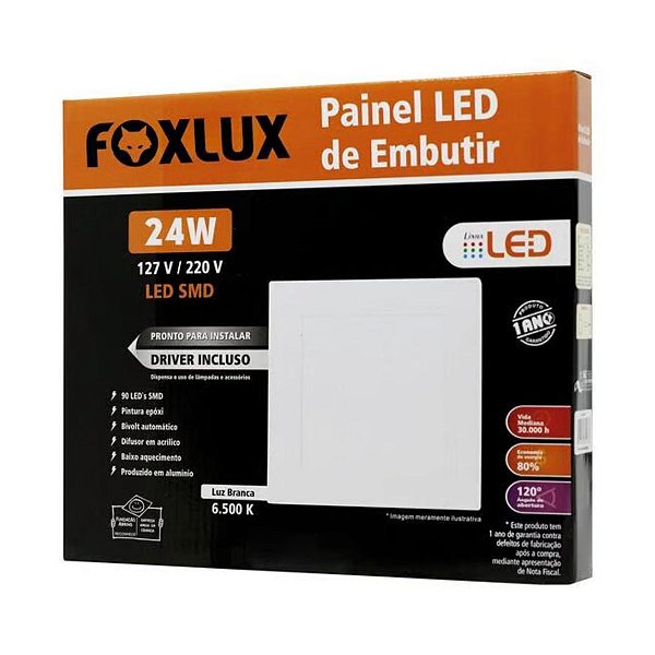 Painel Quadrado de Led 24W 6500K Embutir BIV LED90.53 Foxlux