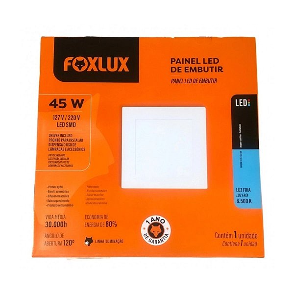 Painel Quadrado de Led 45W 6500K BIV Embutir  LED90.175 Foxlux