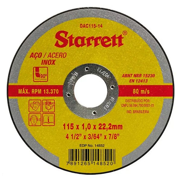 Disco Abrasivo de Corte 115x1,0x22,2MM Starrett