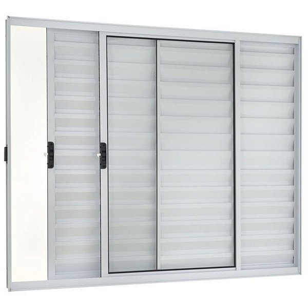 Janela Veneziana 100x100 3 Folhas sem Grade Vidro Liso Alumínio Branco 6069 Esquadrisul