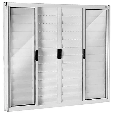 Janela Veneziana 100x200 6 Folhas com Grade Vidro Liso Alumínio Branco 5632 Esquadrisul