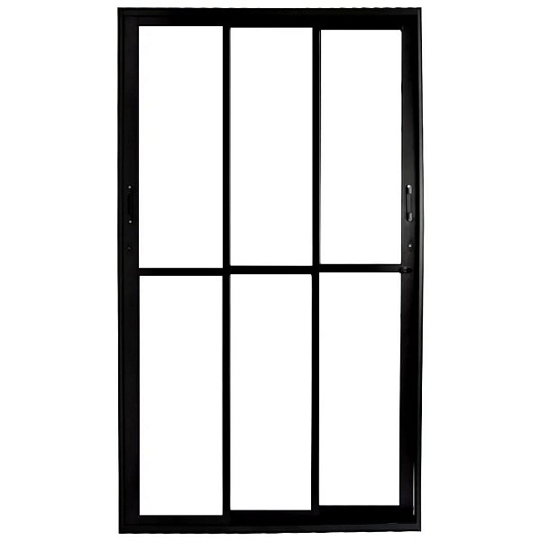 Porta de Correr 210x120 3 Folhas Vidro Liso Alumínio Preto 6515 Esquadrisul