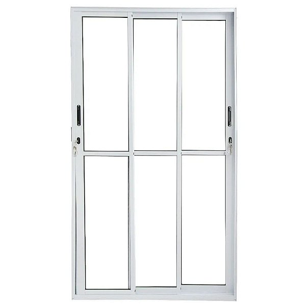 Porta de Correr 210x150 3 Folhas Vidro Liso Alumínio Branco 6393 Esquadrisul