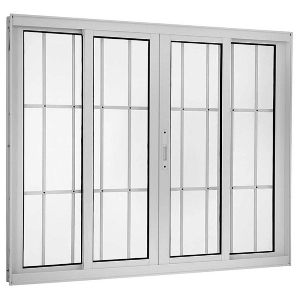Janela de Correr 100x150 4 Folhas com Grade Vidro Liso Alumínio Branco 5935 Esquadrisul