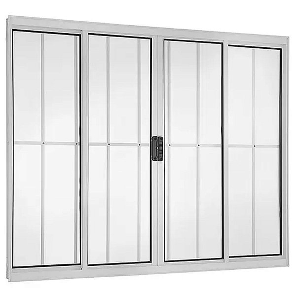 Janela de Correr 100x200 4 Folhas com Grade Vidro Liso Alumínio Branco 5936 Esquadrisul