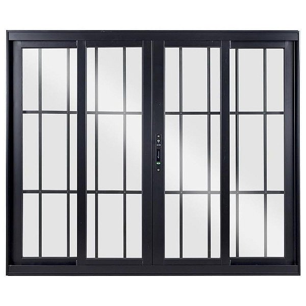 Janela de Correr 100x200 4 Folhas com Grade Vidro Liso Alumínio Preto 6129 Esquadrisul