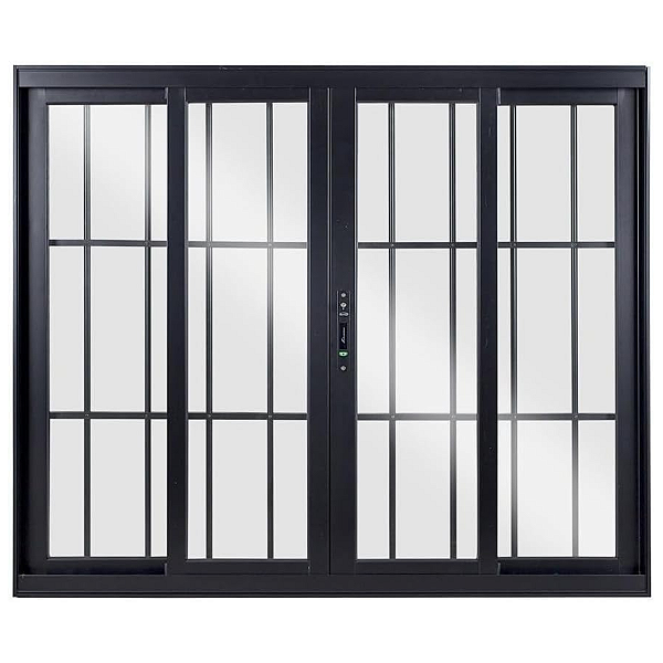 Janela de Correr 120x150 4 Folhas com Grade Vidro Liso Alumínio Preto 6130 Esquadrisul
