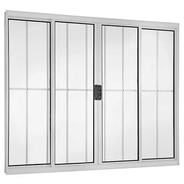 Janela de Correr 120x200 4 Folhas com Grade Vidro Liso Alumínio Branco 5938 Esquadrisul