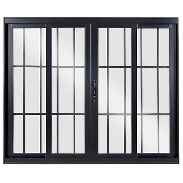 Janela de Correr 120x200 4 Folhas com Grade Vidro Liso Alumínio Preto 6131 Esquadrisul