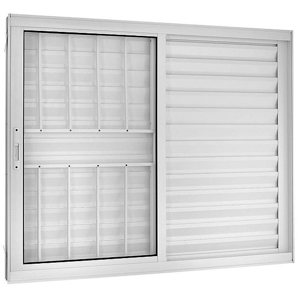 Janela Veneziana 100x120 3 Folhas com Grade Vidro Liso Alumínio Branco 5959 Esquadrisul