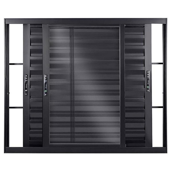 Janela Veneziana 100x120 3 Folhas com Grade Vidro Liso Alumínio Preto 6152 Esquadrisul
