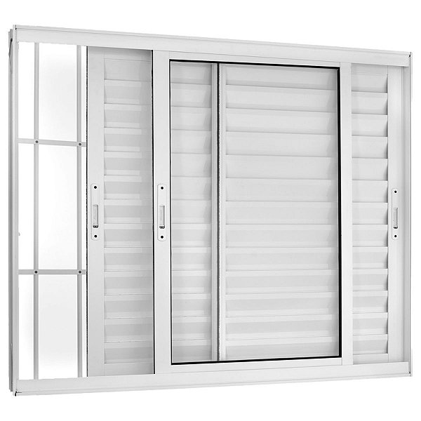 Janela Veneziana 120x150 3 Folhas com Grade Vidro Liso Alumínio Branco 5963 Esquadrisul
