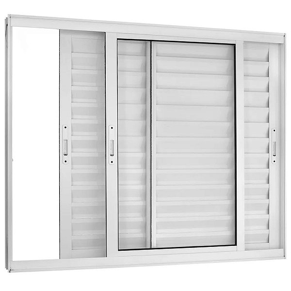 Janela Veneziana 100x120 3 Folhas sem Grade Vidro Liso Alumínio Branco 5952 Esquadrisul