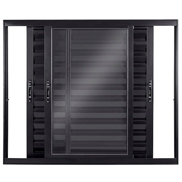 Janela Veneziana 100x120 3 Folhas sem Grade Vidro Liso Alumínio Preto 6145 Esquadrisul