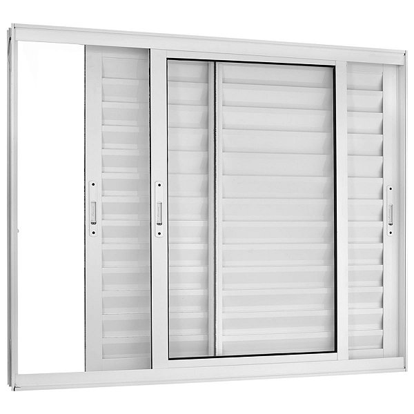 Janela Veneziana 120x120 3 Folhas sem Grade Vidro Liso Alumínio Branco 5955 Esquadrisul