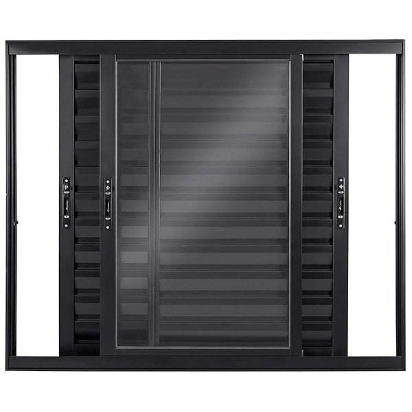 Janela Veneziana 120x120 3 Folhas sem Grade Vidro Liso Alumínio Preto 6148 Esquadrisul