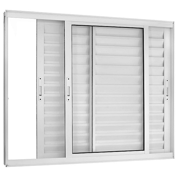 Janela Veneziana 120x150 3 Folhas sem Grade Vidro Liso Alumínio Branco 5956 Esquadrisul