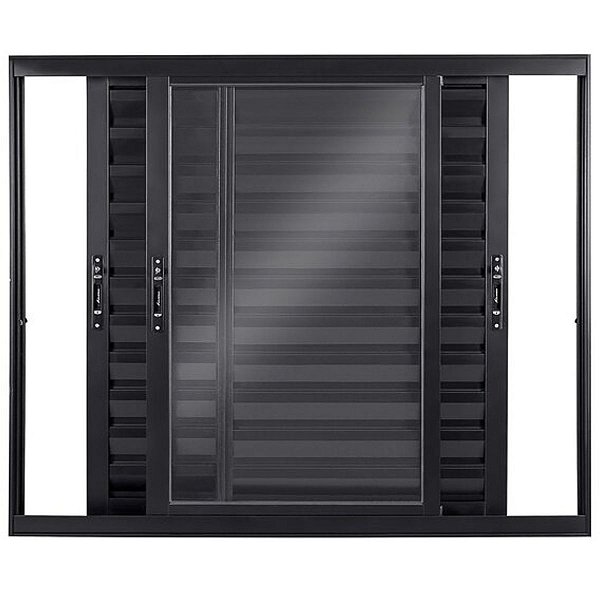 Janela Veneziana 120x150 3 Folhas sem Grade Vidro Liso Alumínio Preto 6149 Esquadrisul