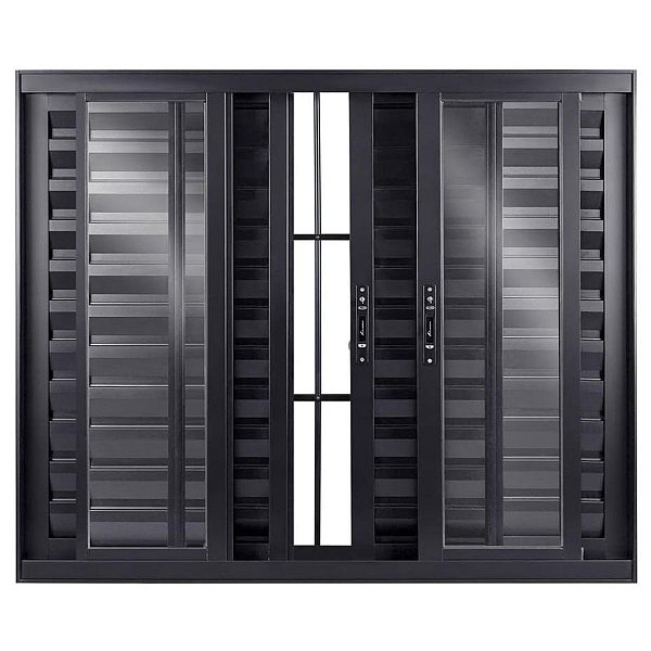 Janela Veneziana 100x120 6 Folhas com Grade Vidro Liso Alumínio Preto 6163 Esquadrisul