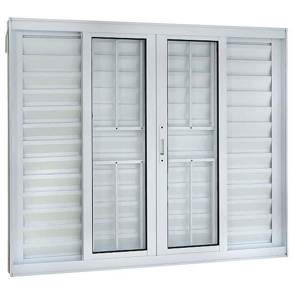 Janela Veneziana 100x150 6 Folhas com Grade Vidro Liso Alumínio Branco 5971 Esquadrisul