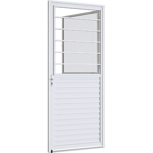 Porta Social de Abrir com Postigo 215X87 Alumínio - Branco PSAPD 7860105-1 Alumislim Sasazaki