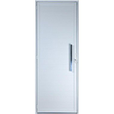 Porta De Aluminio Branca Lambril Sem Visor Esquerda 2,20x0,90cm Com Puxador Esquadrisul