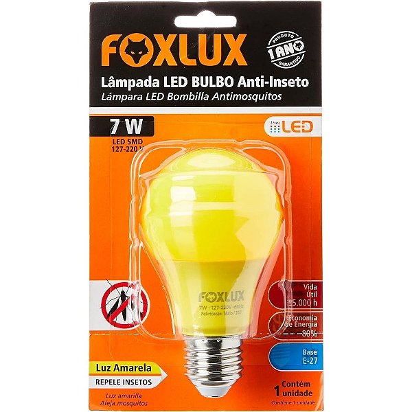 Lâmpada LED Anti-Inseto 7W Amarela Bivolt Foxlux