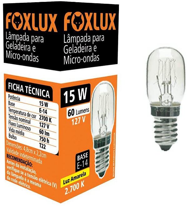 Lâmpada para Geladeira e Micro-Ondas 15W 127V Foxlux