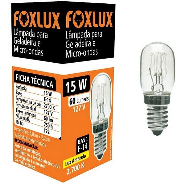 Lâmpada para Geladeira e Micro-Ondas 15W 220V Foxlux