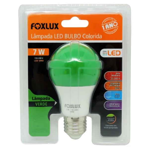 Lâmpada LED 7W Verde Bivolt Foxlux