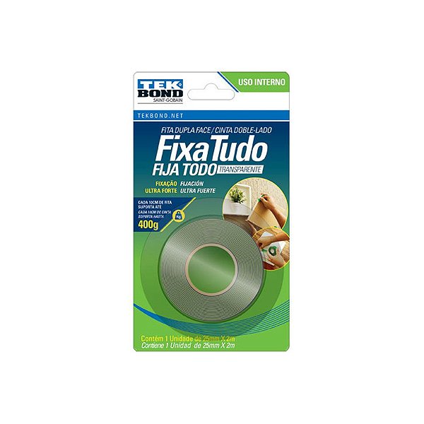 Fita Dupla Face Transparente Fixa Tudo 25mm x 2m Tekbond