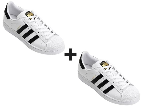 Combo Adidas Superstar Branco/Preto + Branco/Preto - Commerce Croc