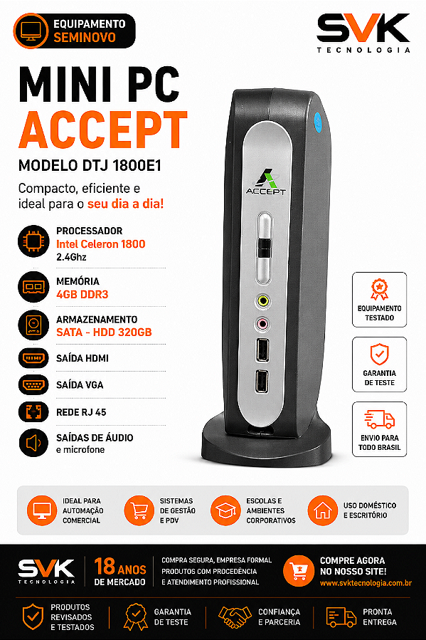 Micro Mini PC Desktop Accept DTJ 1800E1 Celeron 1800 2.4GHz 4GB 320GB