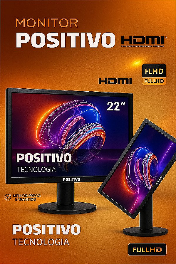 Monitor Positivo 22MP55Q - 22' Polegadas - Led - Widescreen - HDMI - VGA - DVI - BASE ELEVATÓRIA E GIRATÓRIA