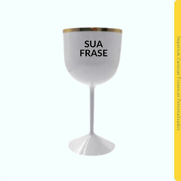 Taça Gin Acrílico Branco Borda Dourada 580ml