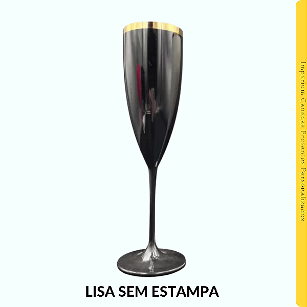 Taça Champagne Preto Borda Dourada 160ml - Sem Estampa