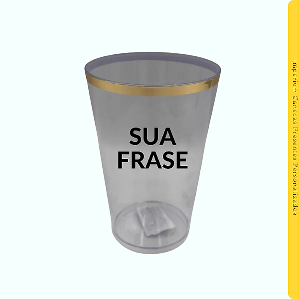 Copo Acrílico Preto Transparente Borda Dourada 550ml