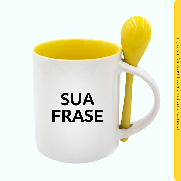 Caneca Branca de Colher Reta Amarelo 325ml