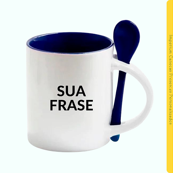 Caneca Branca de Colher Reta Azul Escuro 325ml