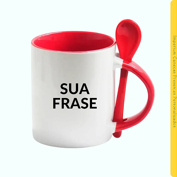 Caneca Branca de Colher Reta Vermelha 325ml