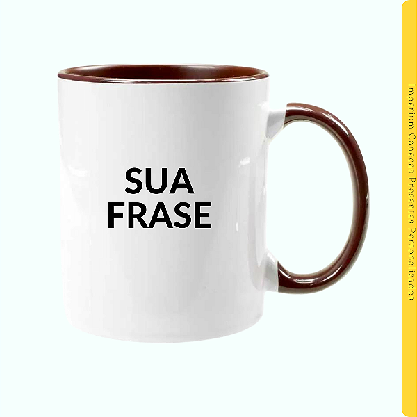 Caneca Branca Alça e Interior Marrom Lisa 325ml