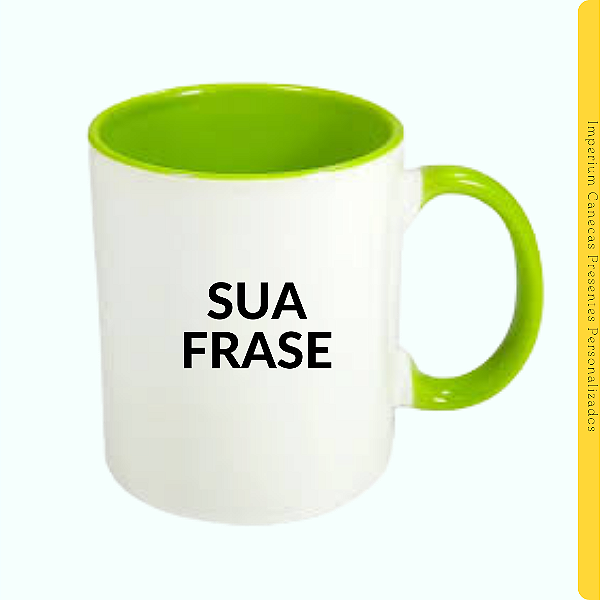 Caneca Branca Alça e Interior Verde-Limão Lisa 325ml