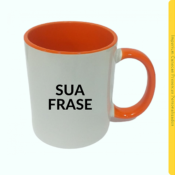 Caneca Branca Alça e Interior Laranja Lisa 325ml