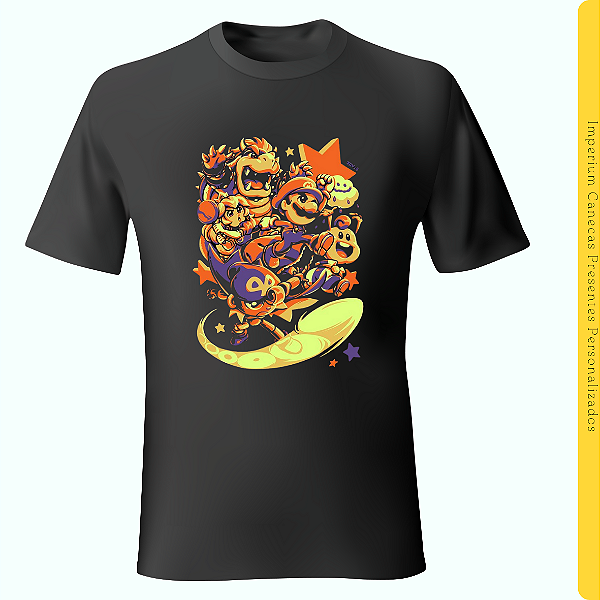 Camiseta Preta - Personagens Nintendo
