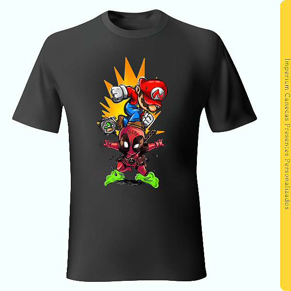 Camiseta Preta - Mario vs Deadpool